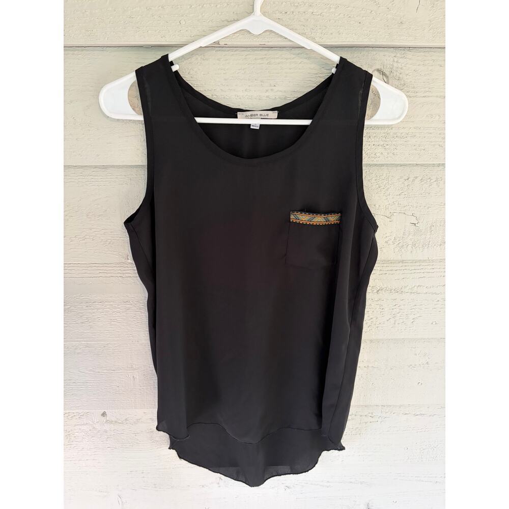 Amber Blue Black Sleeveless Blouse Tank Top Women’s Medium - Picture 2 of 7